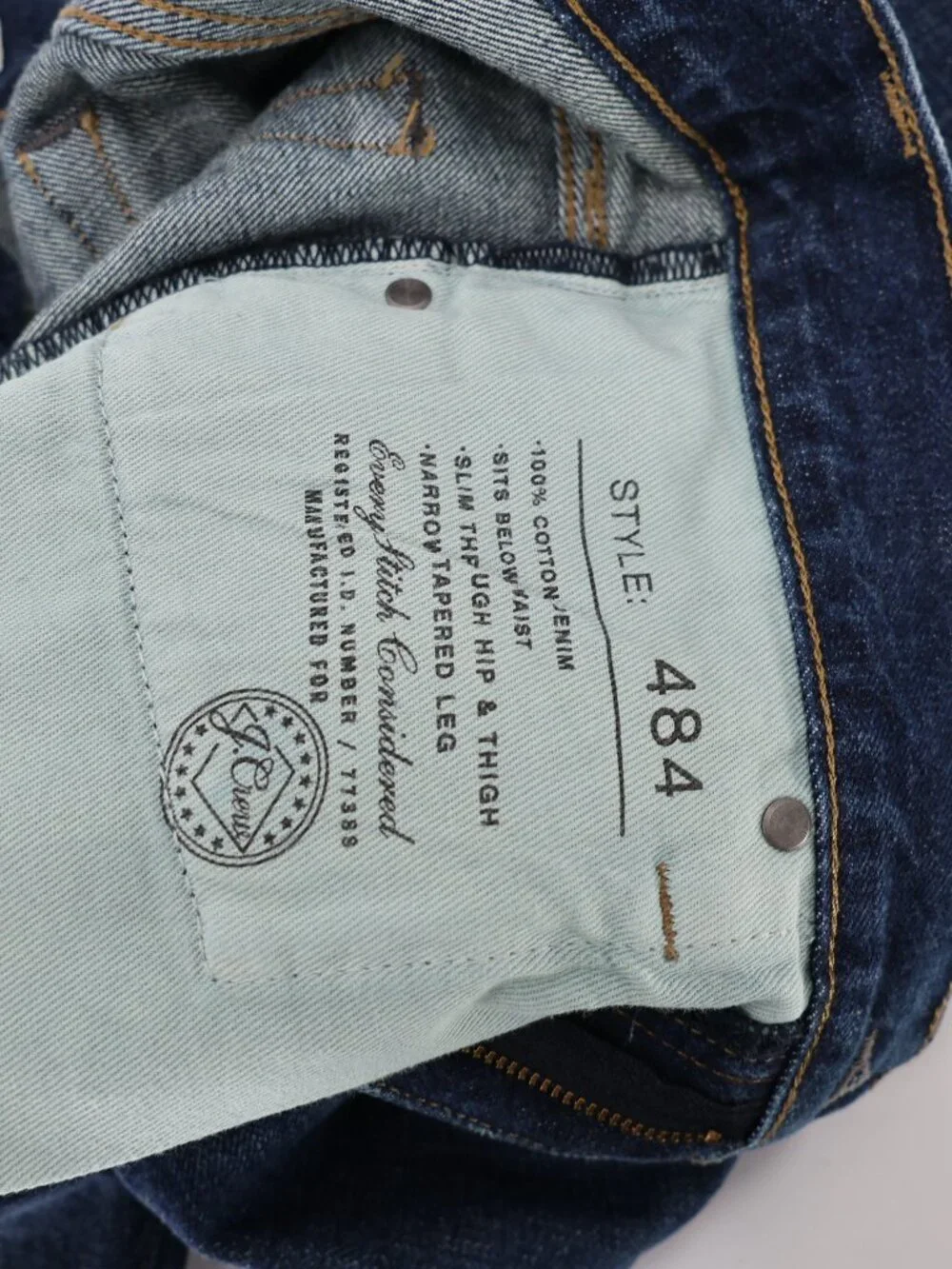 NWT J Crew 484 Jeans Mens 30 Cotton Narrow Tapered Leg Mid Rise Blue Denim